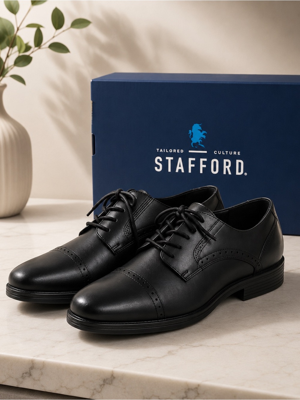 Stafford Black Cap Toe Oxford Dress Shoes-Men’s formal Business shoes size 7 M